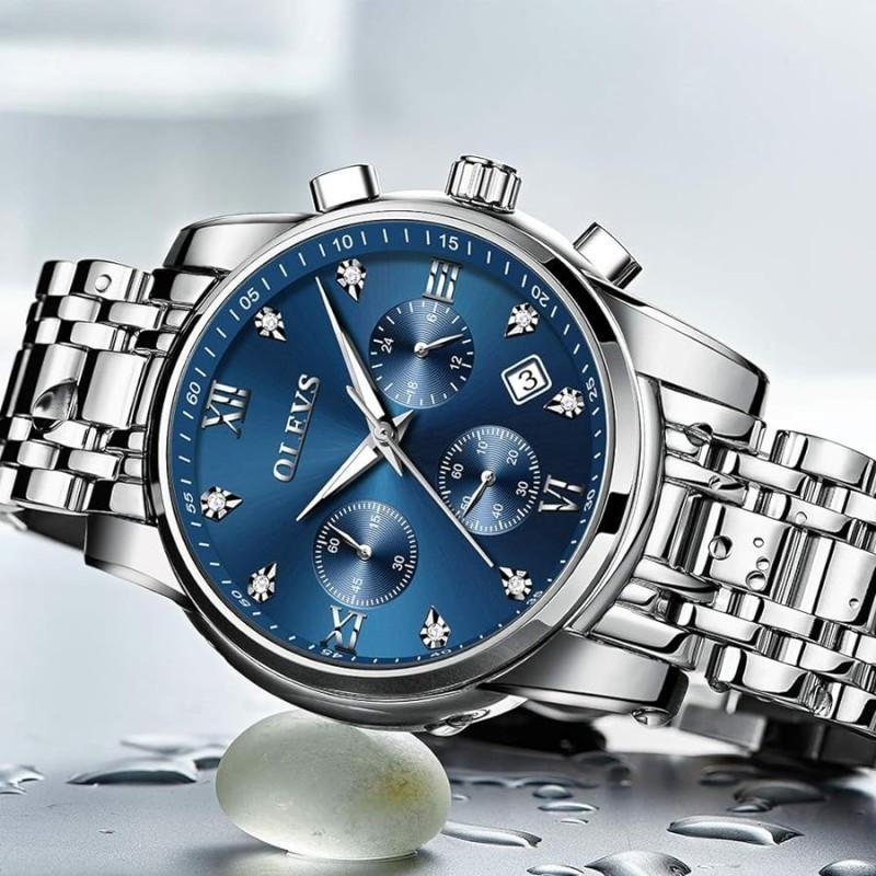 OLEVS 2800 Quartz Watch. Watch for Men/Men's Watch SKU : OLEVS 2858 silver blue bitore