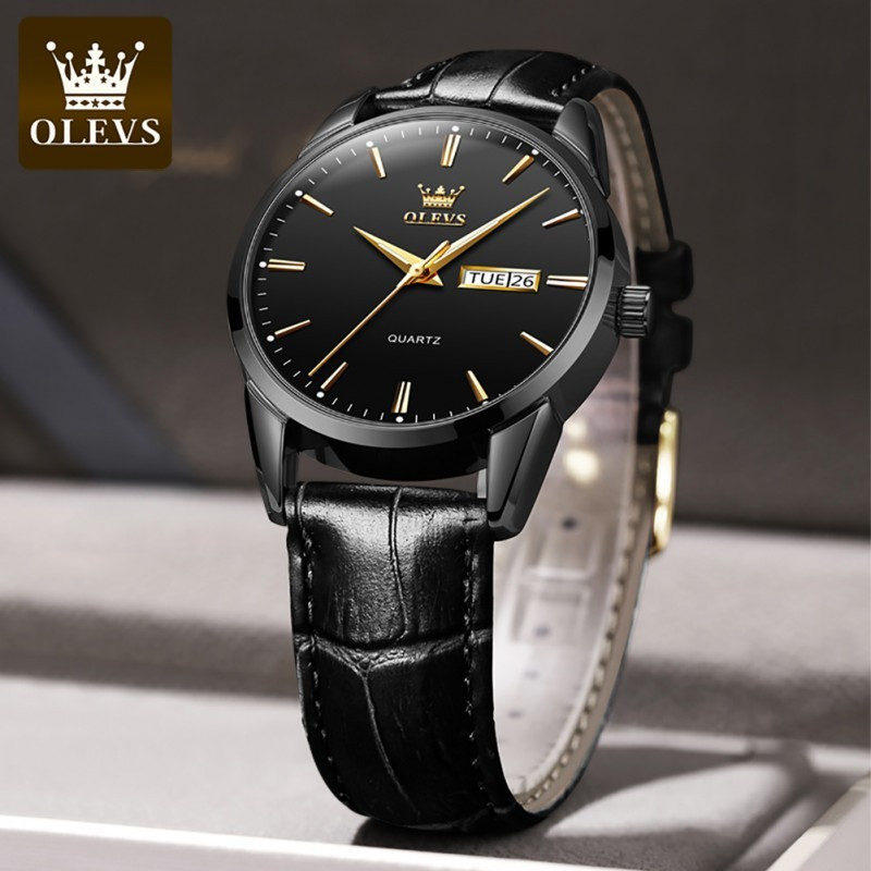OLEVS 6898 Mens Quartz Watches Brand Luxury Casual Fashion Men's Watch SKU : 6898 FULL BLACK