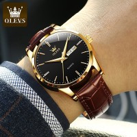 OLEVS 6898 Mens Quartz Watches Brand Luxury Casual Fashion Men's Watch SKU : 6898 BLACK COPY BELT