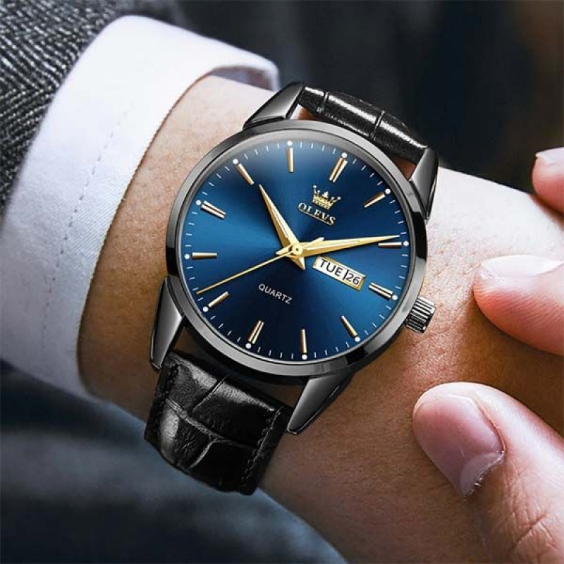 OLEVS 6898, Mens Quartz Watches Brand Luxury Casual Fashion Men's Watch SKU : 6898 blue belt black
