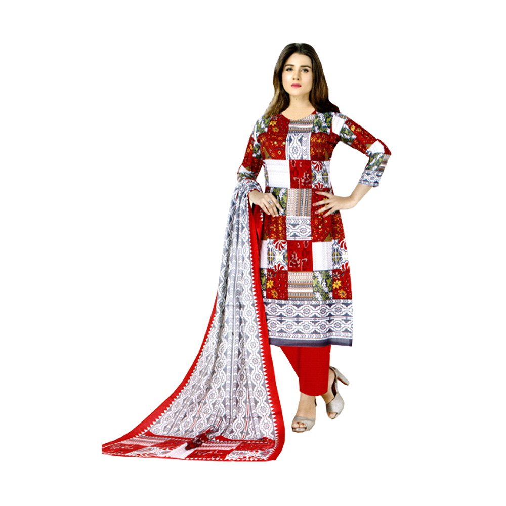 Soft Cotton Unstitched Three Piece For Women  - Multicolor